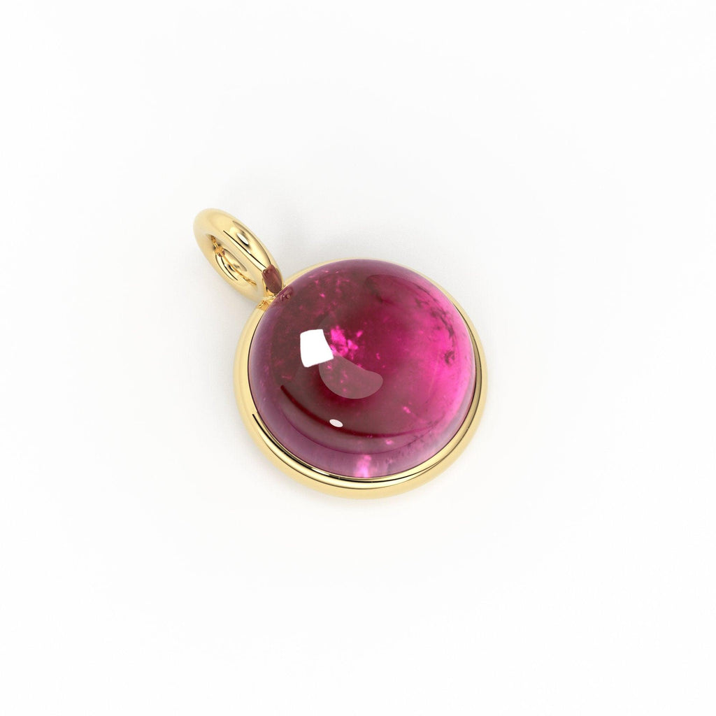 14k Solid Yellow Gold 5mm Natural Pink Tourmaline Charm Pendant Tiny and Petite - Jalvi & Co.