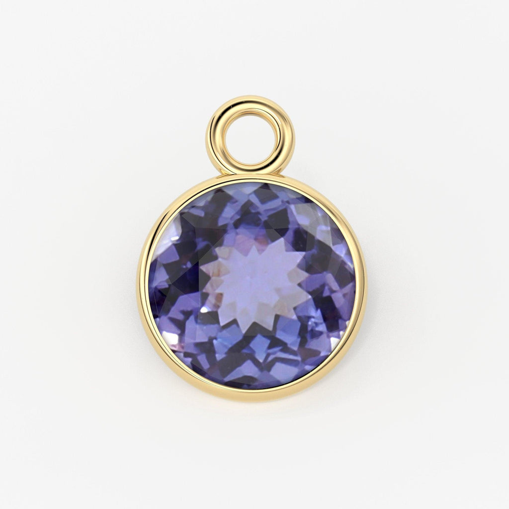 14k Solid Yellow Gold 6mm Royal Blue Tanzanite Charm Pendant / Tanzanite Charm / Tanzanite Gold Charm / Solid Gold Charm - Jalvi & Co.