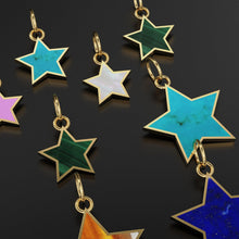 Load image into Gallery viewer, 14K Solid Yellow Gold mother of Pearl, malachite, turquoise, onyx, coral, lapis, Stars, Celestial, Star Charm Pendants - Jalvi &amp; Co.