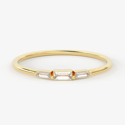 14k Yellow Gold Diamond Ring / Baguette Diamond Prong Ring / Prong Setting Diamond Ring / 3 Stone Ring in 14k Gold / Diamond Ring - Jalvi & Co.