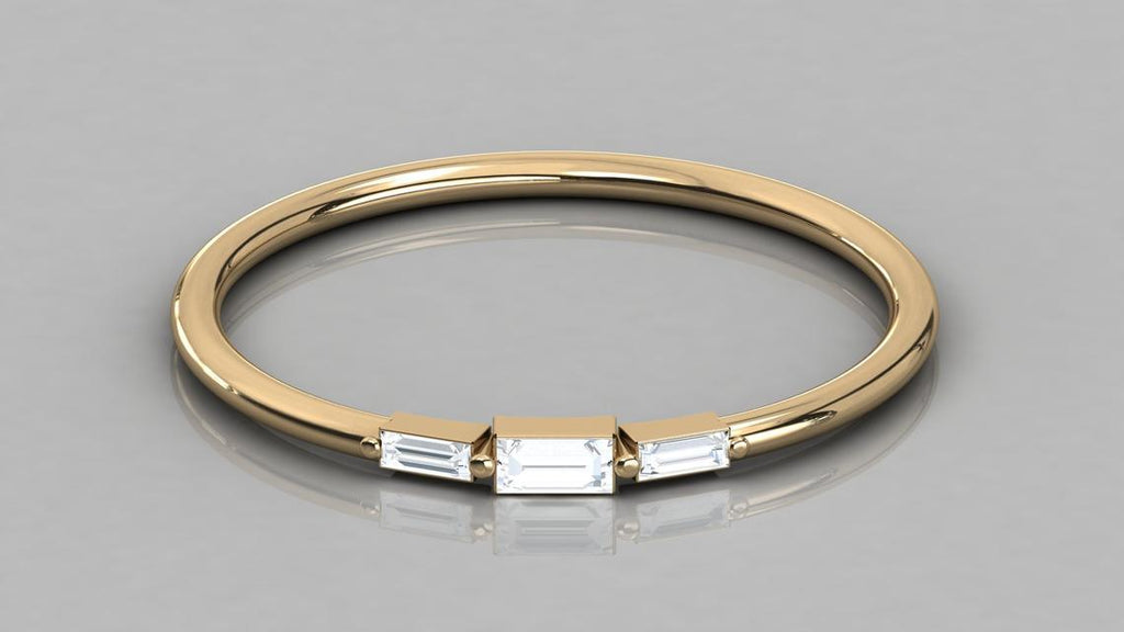 14k Yellow Gold Diamond Ring / Baguette Diamond Prong Ring / Prong Setting Diamond Ring / 3 Stone Ring in 14k Gold / Diamond Ring - Jalvi & Co.
