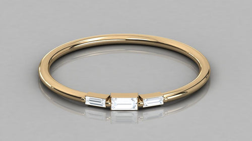 14k Yellow Gold Diamond Ring / Baguette Diamond Prong Ring / Prong Setting Diamond Ring / 3 Stone Ring in 14k Gold / Diamond Ring - Jalvi & Co.