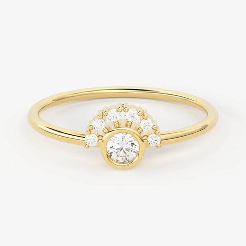 14k Yellow Gold Diamond Ring / Diamond Halo Ring / Bezel Setting Diamond Halo Ring / Crown Cluster ring in 14k Gold / Promise Ring - Jalvi & Co.