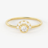 14k Yellow Gold Diamond Ring / Diamond Halo Ring / Bezel Setting Diamond Halo Ring / Crown Cluster ring in 14k Gold / Promise Ring