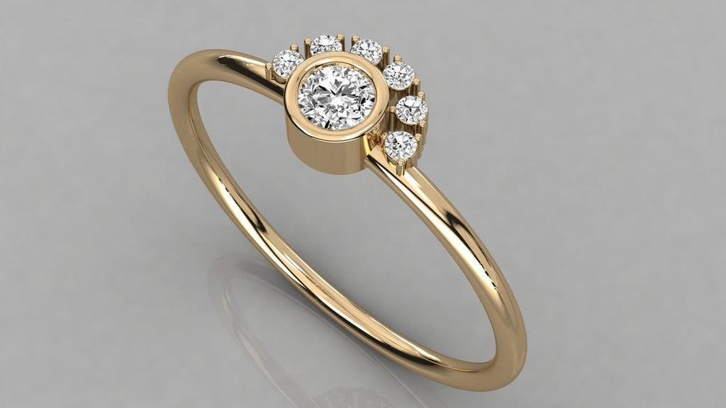 14k Yellow Gold Diamond Ring / Diamond Halo Ring / Bezel Setting Diamond Halo Ring / Crown Cluster ring in 14k Gold / Promise Ring - Jalvi & Co.