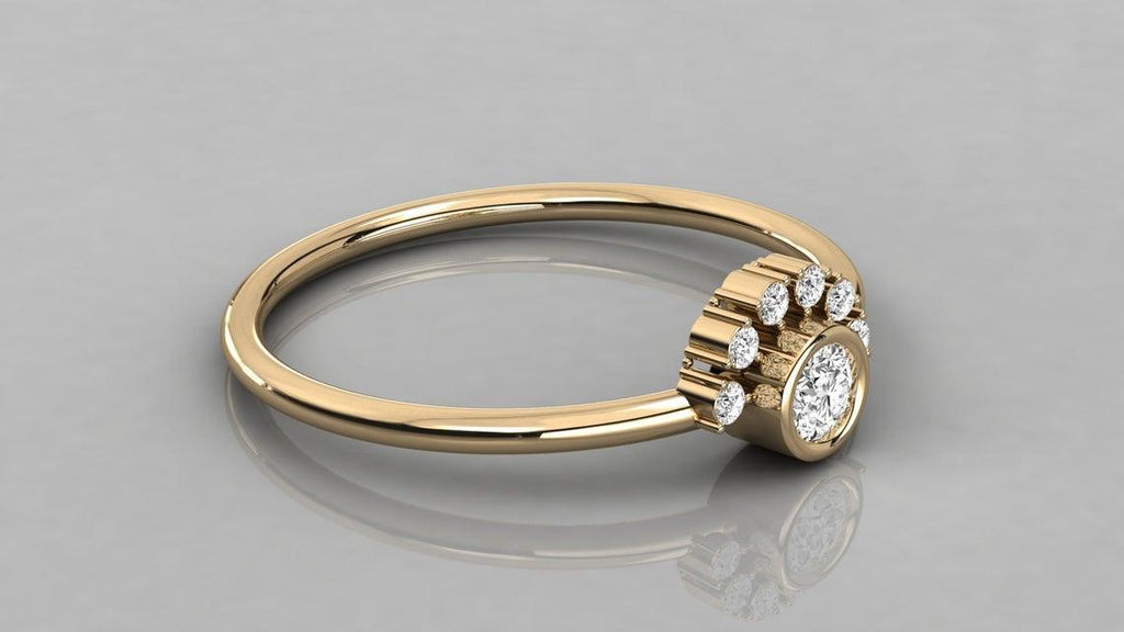 14k Yellow Gold Diamond Ring / Diamond Halo Ring / Bezel Setting Diamond Halo Ring / Crown Cluster ring in 14k Gold / Promise Ring - Jalvi & Co.
