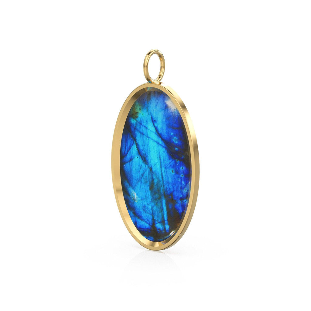 14k Yellow Gold Eye of the Peacock Labradorite Colette Pendant / Natural Blue Gemstone Handmade Gold Charm / 14k Yellow Gold Jewelry Finding - Jalvi & Co.