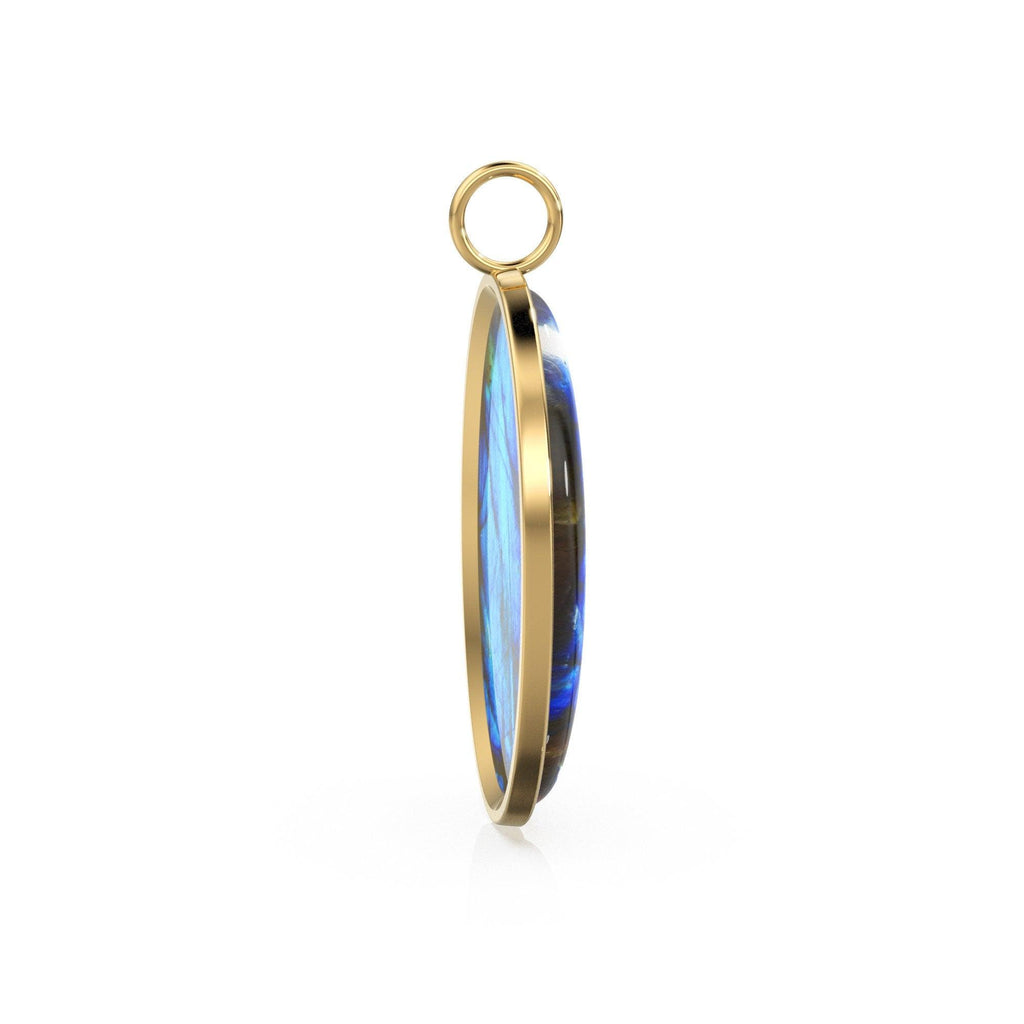 14k Yellow Gold Eye of the Peacock Labradorite Colette Pendant / Natural Blue Gemstone Handmade Gold Charm / 14k Yellow Gold Jewelry Finding - Jalvi & Co.