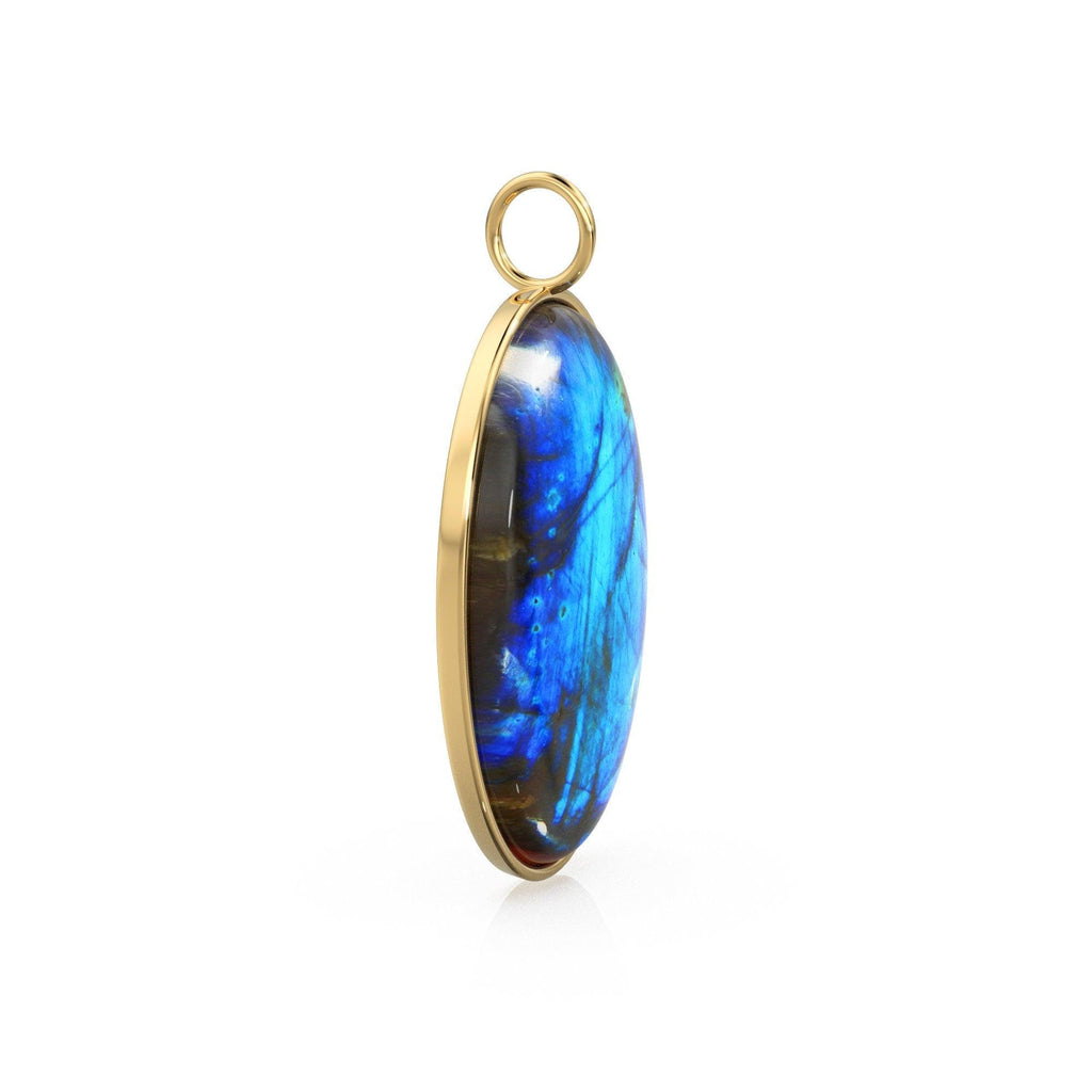 14k Yellow Gold Eye of the Peacock Labradorite Colette Pendant / Natural Blue Gemstone Handmade Gold Charm / 14k Yellow Gold Jewelry Finding - Jalvi & Co.