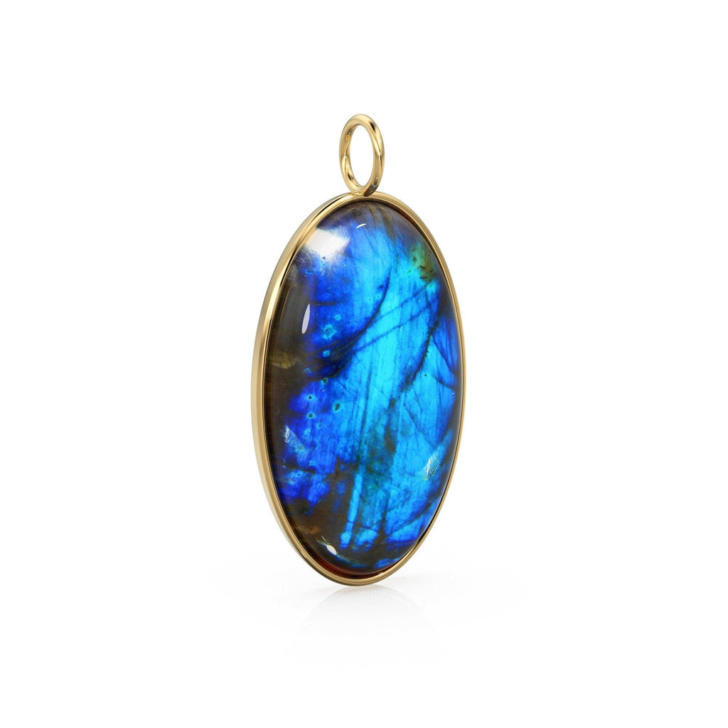 14k Yellow Gold Eye of the Peacock Labradorite Colette Pendant / Natural Blue Gemstone Handmade Gold Charm / 14k Yellow Gold Jewelry Finding - Jalvi & Co.