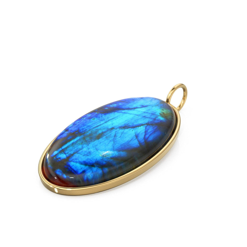 14k Yellow Gold Eye of the Peacock Labradorite Colette Pendant / Natural Blue Gemstone Handmade Gold Charm / 14k Yellow Gold Jewelry Finding - Jalvi & Co.