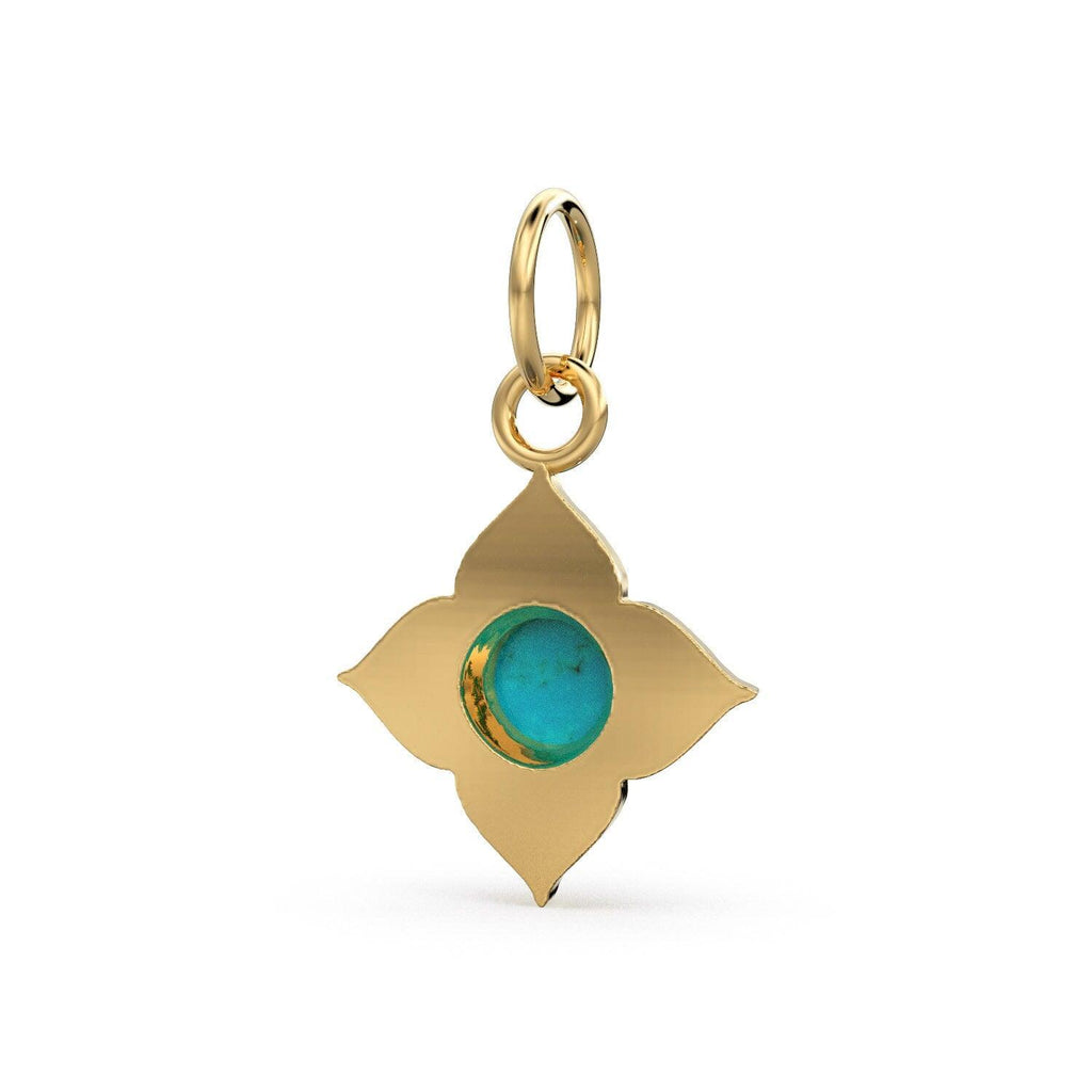 14k Yellow Solid Gold Fire Australian Opal Charm Pendant Bezel Jewelry Finding / Antique Tribal Style - Jalvi & Co.