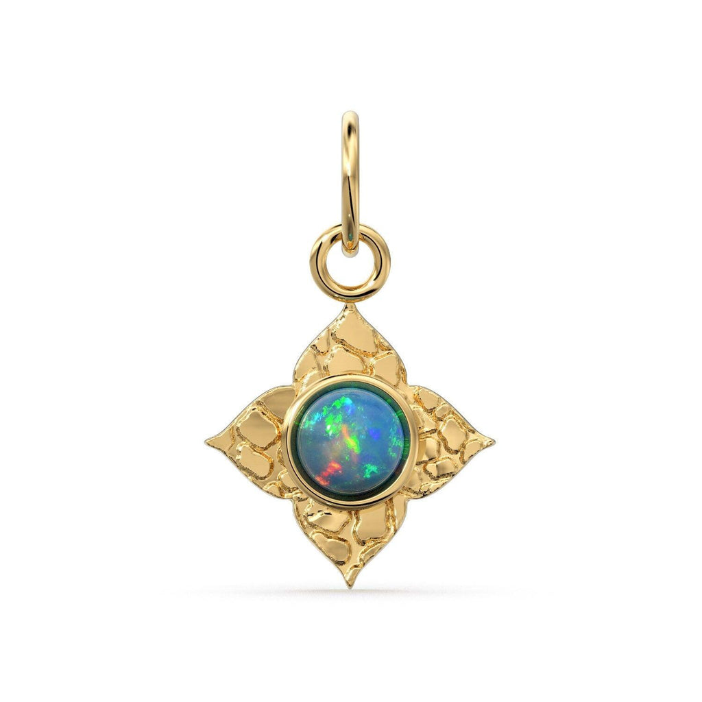 14k Yellow Solid Gold Fire Australian Opal Charm Pendant Bezel Jewelry Finding / Antique Tribal Style - Jalvi & Co.