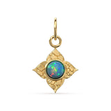 14k Yellow Solid Gold Fire Australian Opal Charm Pendant Bezel Jewelry Finding / Antique Tribal Style