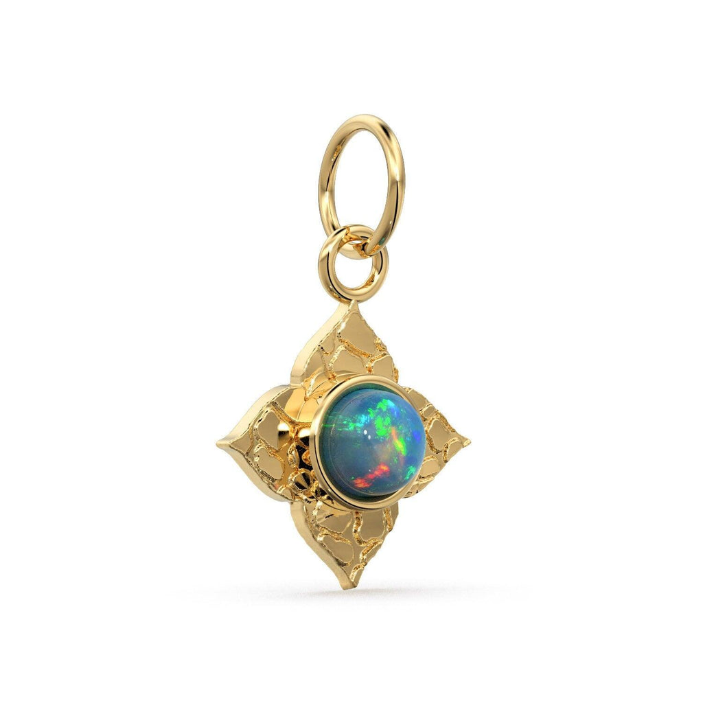 14k Yellow Solid Gold Fire Australian Opal Charm Pendant Bezel Jewelry Finding / Antique Tribal Style - Jalvi & Co.