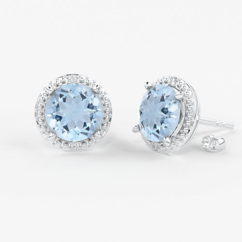 14Kt White Gold Natural Aquamarine Earrings / Aquamarine Diamond Earrings / Aquamarine Studs / March Birthstone Earrings / Real Diamond - Jalvi & Co.