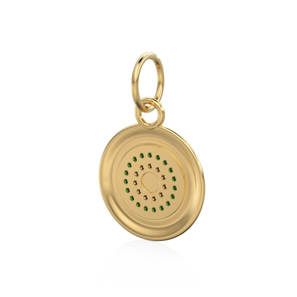 14mm Evil Eye Emerald Round Petite Diamond 14k Solid Gold Charm Pendant, Textured Gold Pendant, Diamond Charm, Protection Jewelry For Her - Jalvi & Co.