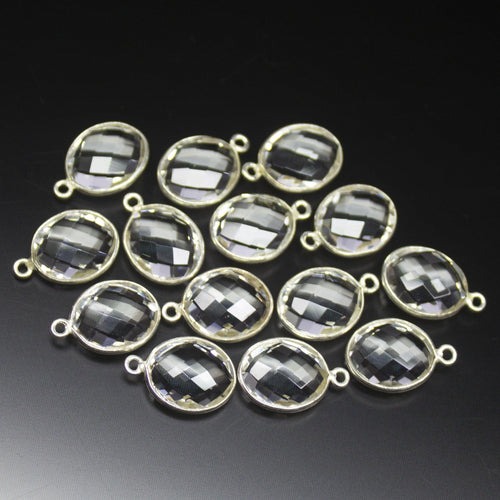 14pc, 16mm, White Quartz Oval Briolette 925 Sterling Silver Charm Pendant, Quartz Charm, Quartz Pendant - Jalvi & Co.