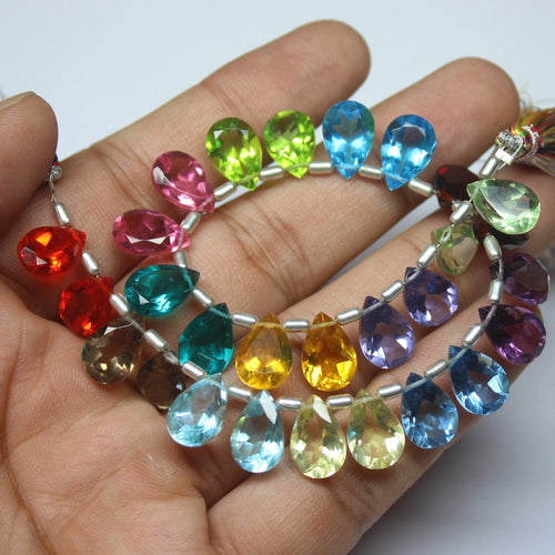 14x10mm, 17 inches, Natural Multi Color Quartz Faceted Pear Drops Beads - Jalvi & Co.