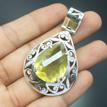 Load image into Gallery viewer, 15.3g, Totally Handmade Natural Lemon Quartz Checker Pear Shape 925 Sterling Silver Pendant - Jalvi &amp; Co.