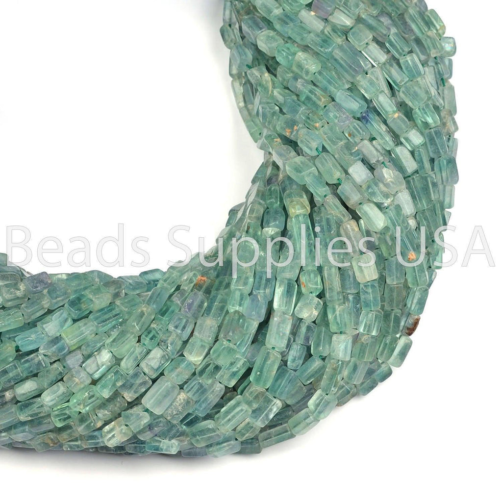 15" Full Strand, Green Fluorite Plain Long Square Shape Gemstone Beads, Green Fluorite Beads, 7-8mm - Jalvi & Co.