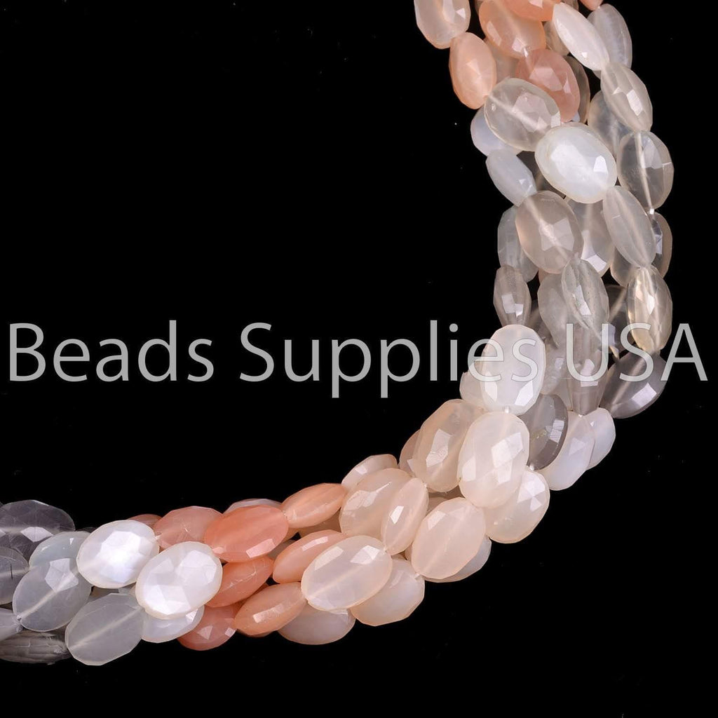 15" Full Strand, Multi Moonstone Faceted Oval Shape Gemstone Beads, Multi Moonstone Beads, 10-11mm - Jalvi & Co.