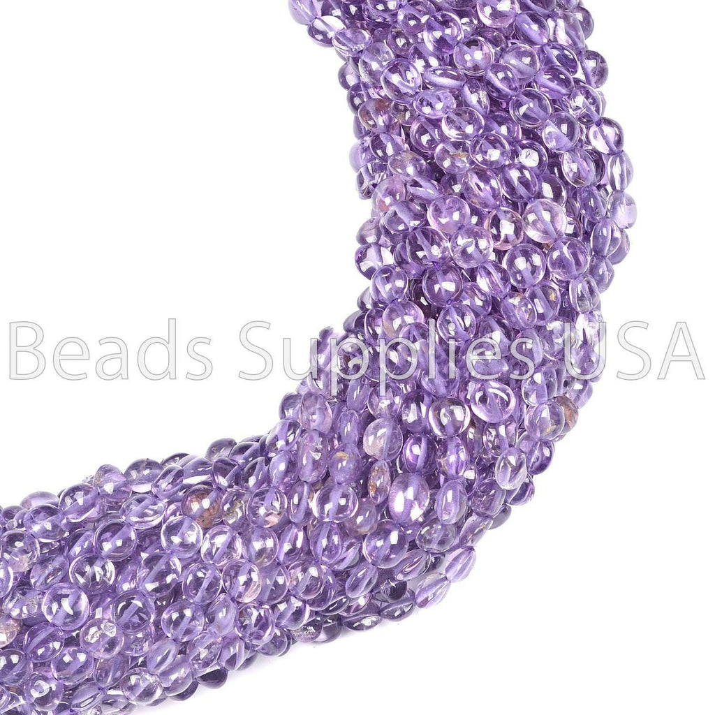 15" Full Strand, Purple Amethyst Plain Round Coin Shape Gemstone Beads, Purple Amethyst Beads, 5-6mm - Jalvi & Co.