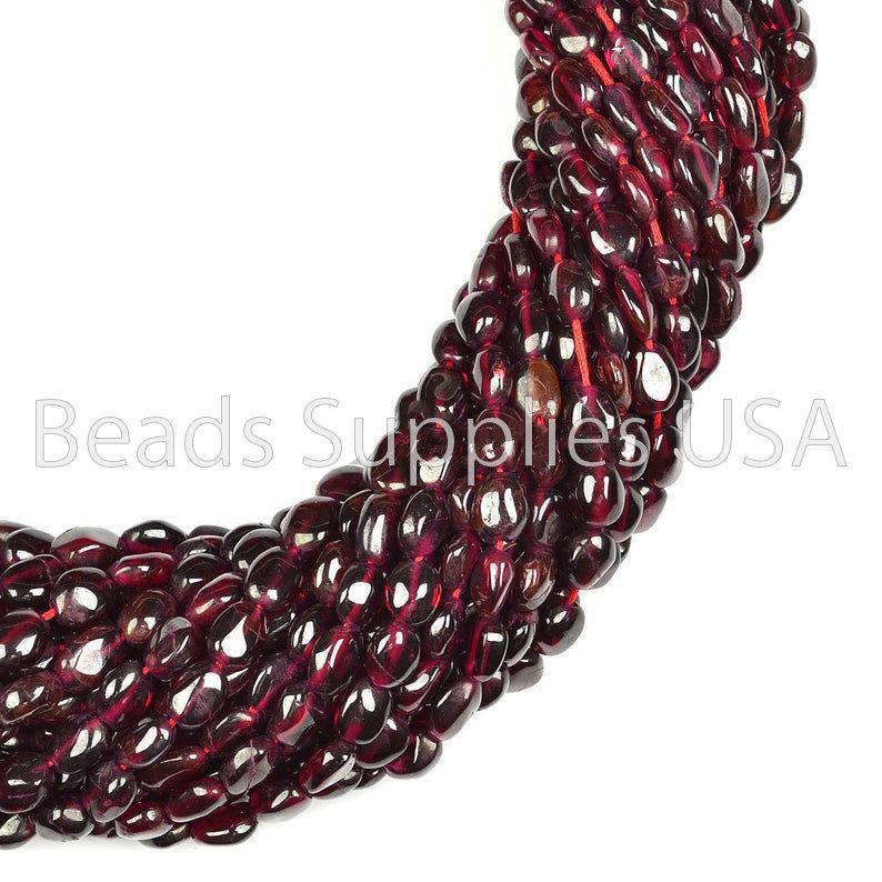 15" Full Strand, Red Garnet Smooth Oval Shape Gemstone Beads, Garnet Beads, 7-9mm - Jalvi & Co.