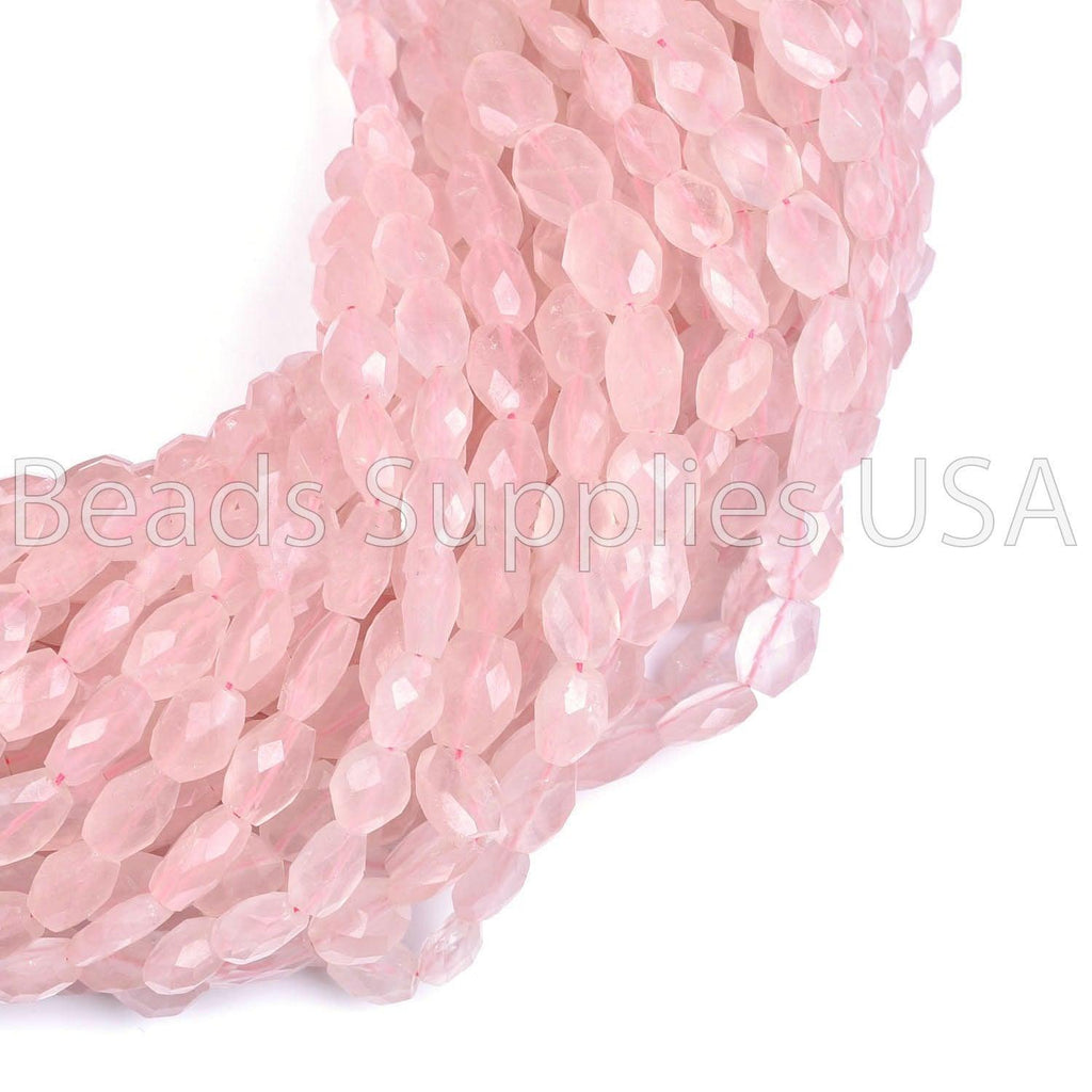 15" Full Strand, Rose Quartz Faceted Oval Shape Gemstone Beads, Quartz Beads, Natural Oval Beads, 7-8mm - Jalvi & Co.