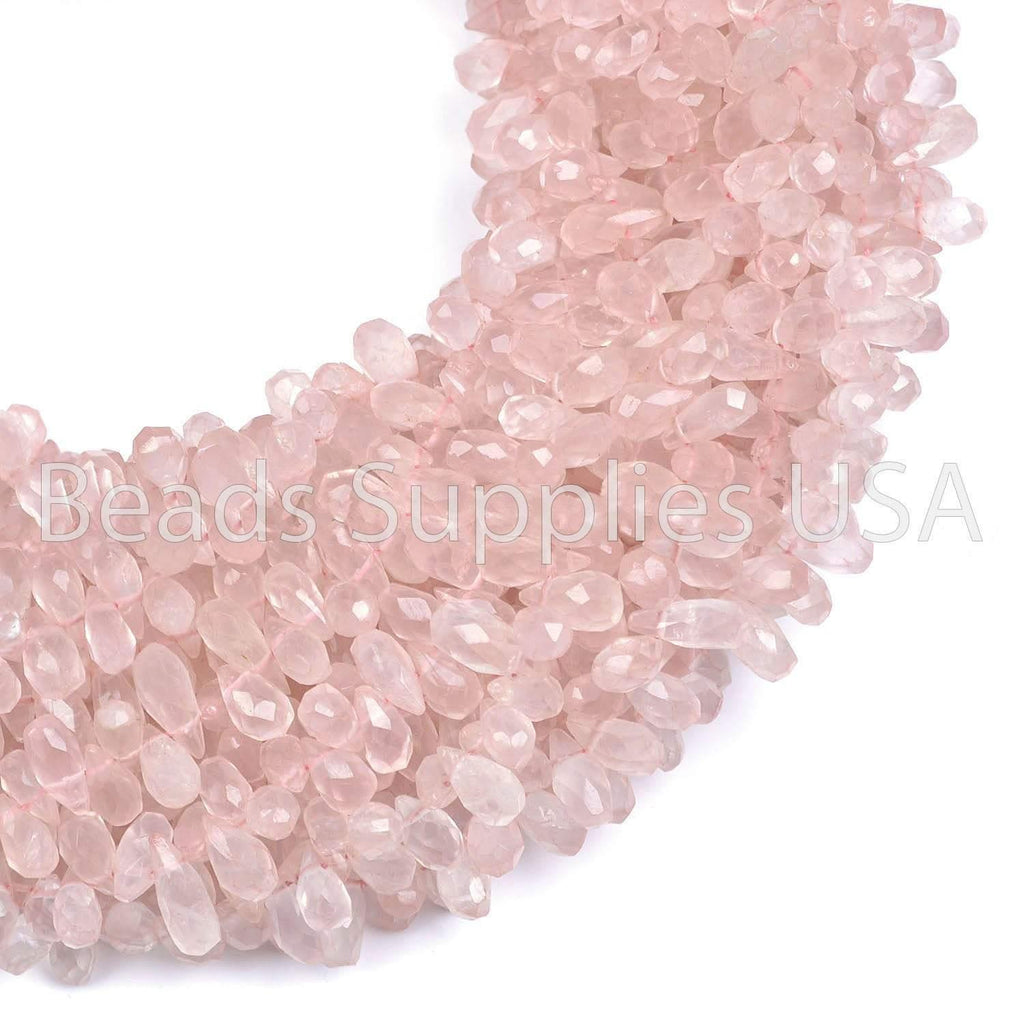 15" Full Strand, Rose Quartz Faceted Teardrop Shape Gemstone Beads, Quartz Beads, 6-8mm - Jalvi & Co.