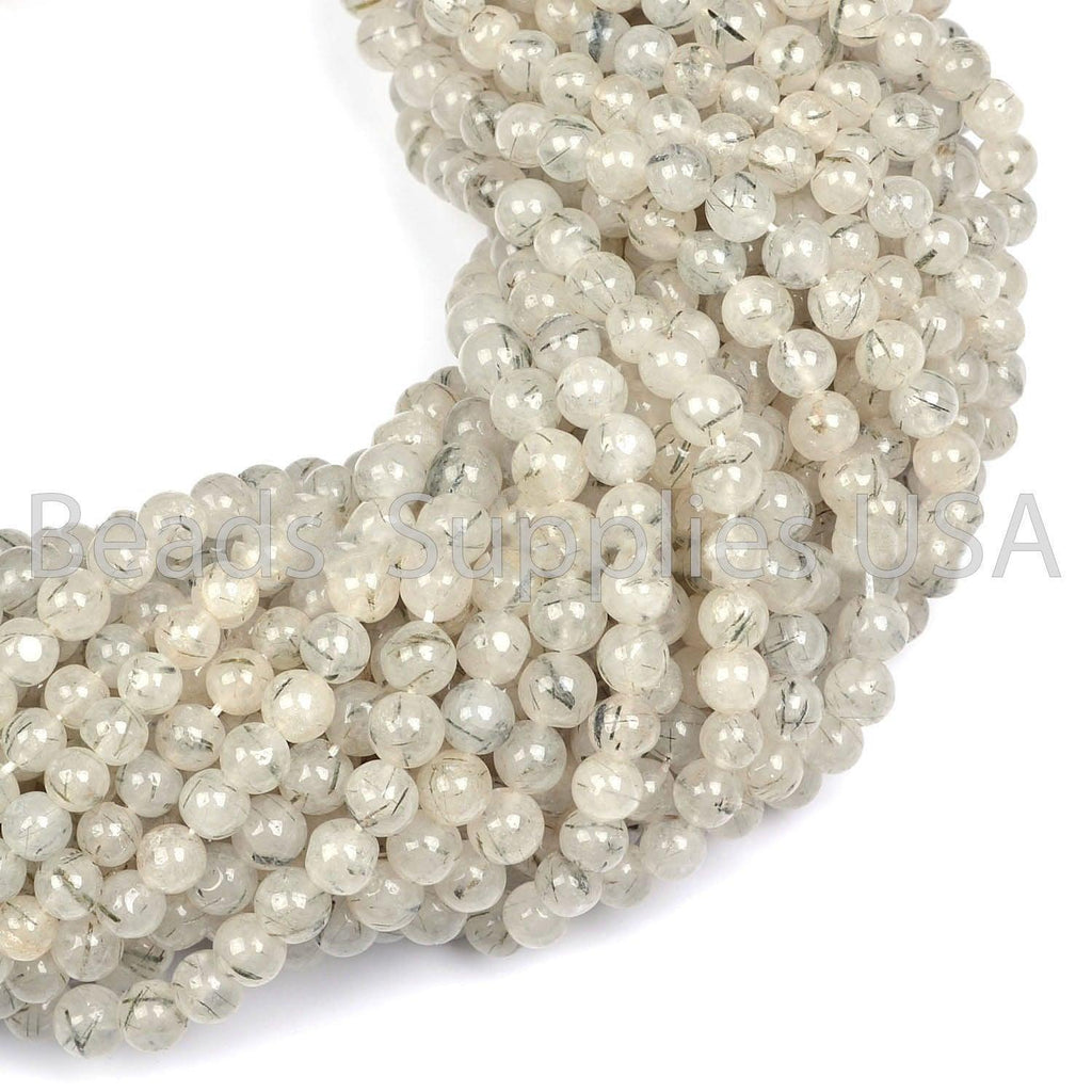 15" Full Strand, Rutile Quartz Plain Round Shape Gemstone Beads, Rutile Beads, 5-7mm - Jalvi & Co.