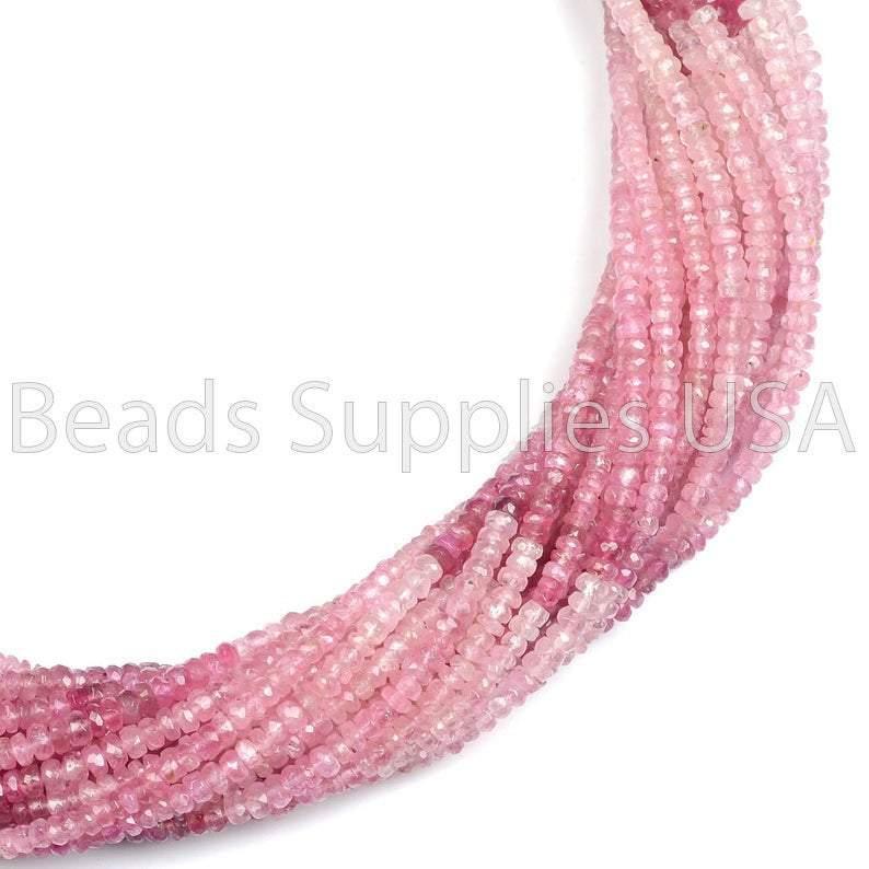 15" Full Strand, Shaded Pink Tourmaline Rondelle Shape Gemstone Beads, Sapphire Beads, 3-3.50mm - Jalvi & Co.