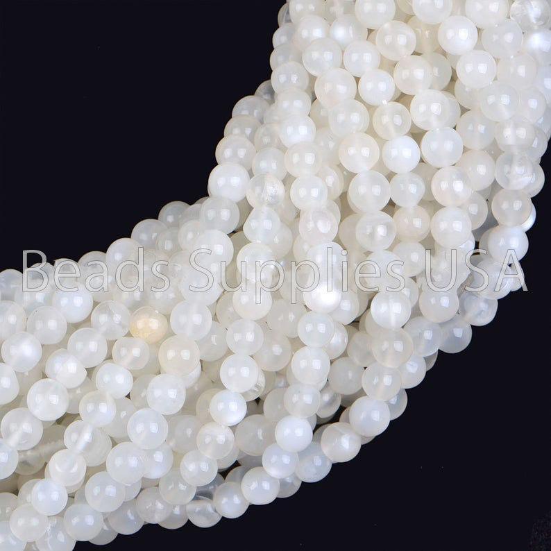 15" Full Strand, White Moonstone Smooth Round Shape Gemstone Beads, Moonstone Beads, 5-7mm - Jalvi & Co.