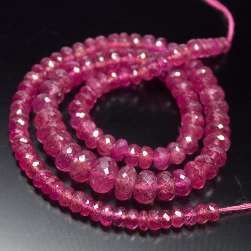 15 inch, 4mm 9mm, Large Size Pink Sapphire Faceted Rondelle Beads, Sapphire Beads - Jalvi & Co.