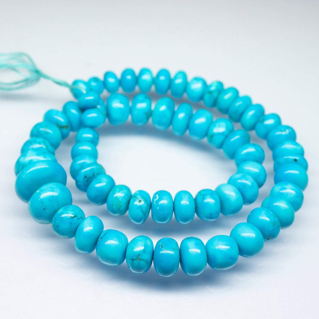 15 inch, 7-15mm, Turquoise Smooth Rondelle Shape Large Size Beads, Turquoise Bead - Jalvi & Co.