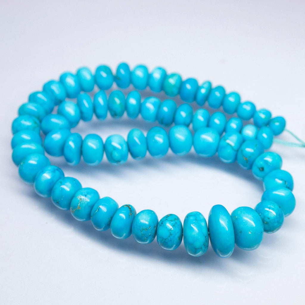 15 inch, 7-15mm, Turquoise Smooth Rondelle Shape Large Size Beads, Turquoise Bead - Jalvi & Co.