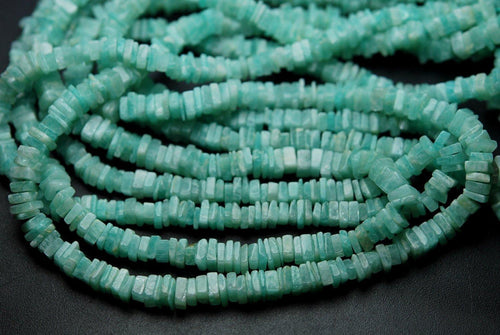 15 Inch Strand, Finest Quality Natural Amazonite Square Heishi Cut Beads, 5-6mm Size - Jalvi & Co.