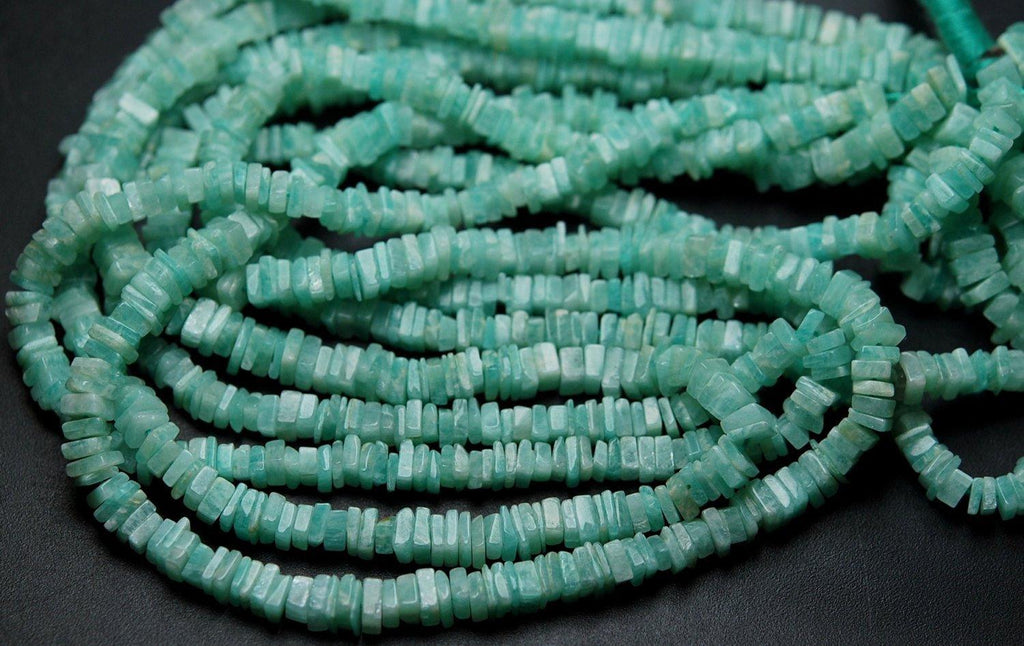 15 Inch Strand, Finest Quality Natural Amazonite Square Heishi Cut Beads, 5-6mm Size - Jalvi & Co.
