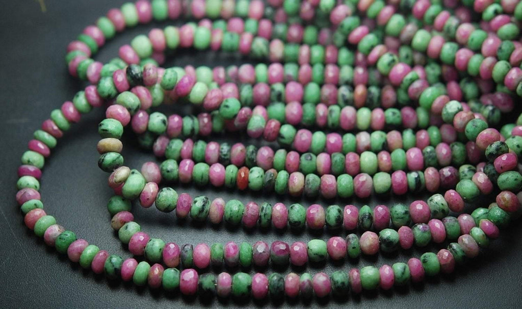 15 Inch Strand, Finest Quality Ruby Zoisite Faceted Rondelle, 4.5-5mm Size - Jalvi & Co.