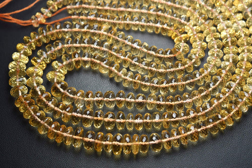 15 Inch Strand, Natural Citrine Micro Faceted Rondelles, 6-8mm Size,Super Quality - Jalvi & Co.