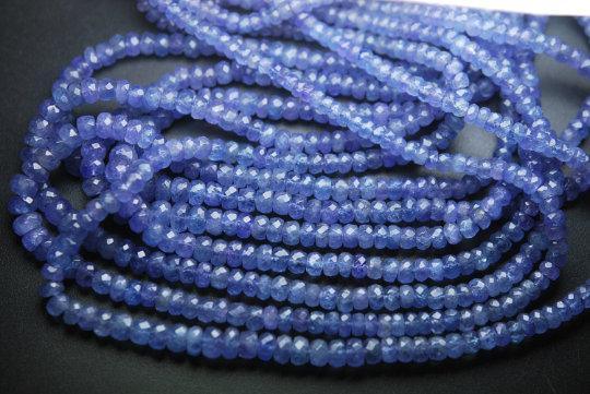 15 Inch Strand Natural Tanzanite Micro Faceted Rondells, 3-4mm Size - Jalvi & Co.