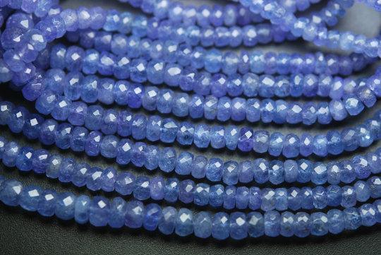 15 Inch Strand Natural Tanzanite Micro Faceted Rondells, 3-4mm Size - Jalvi & Co.