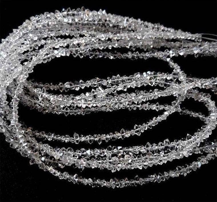 15 inches, 3-4mm, Clear White Herkimer Diamond Quartz Nuggets Beads Strand, Center Drilled - Jalvi & Co.