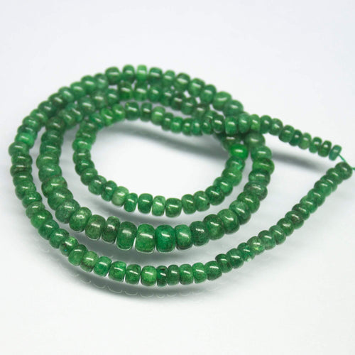 15 inches, 3mm 5mm, Natural Green Emerald Smooth Rondelle Shape Beads Strand, Emerald Beads - Jalvi & Co.