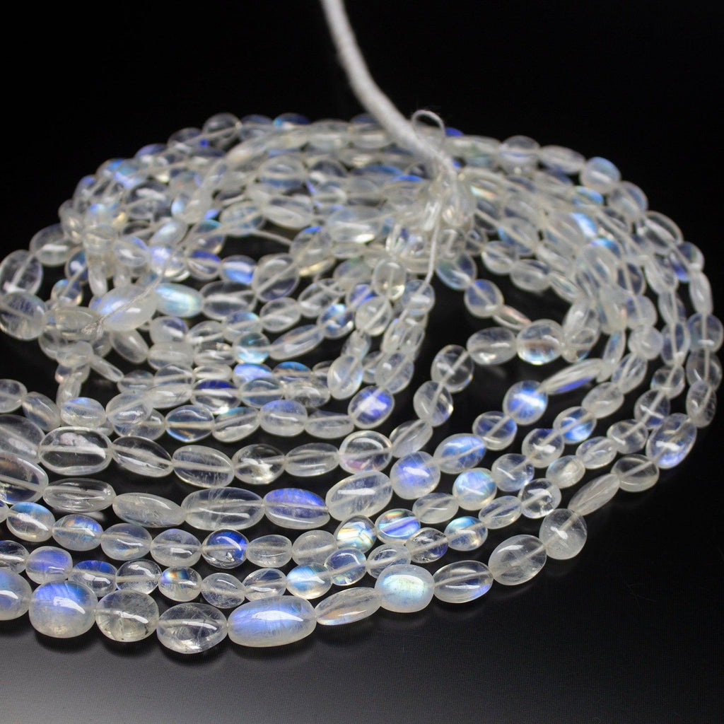 15 inches, 5mm 8mm, Natural Rainbow Moonstone Smooth Oval Shape Beads, Moonstone Beads - Jalvi & Co.