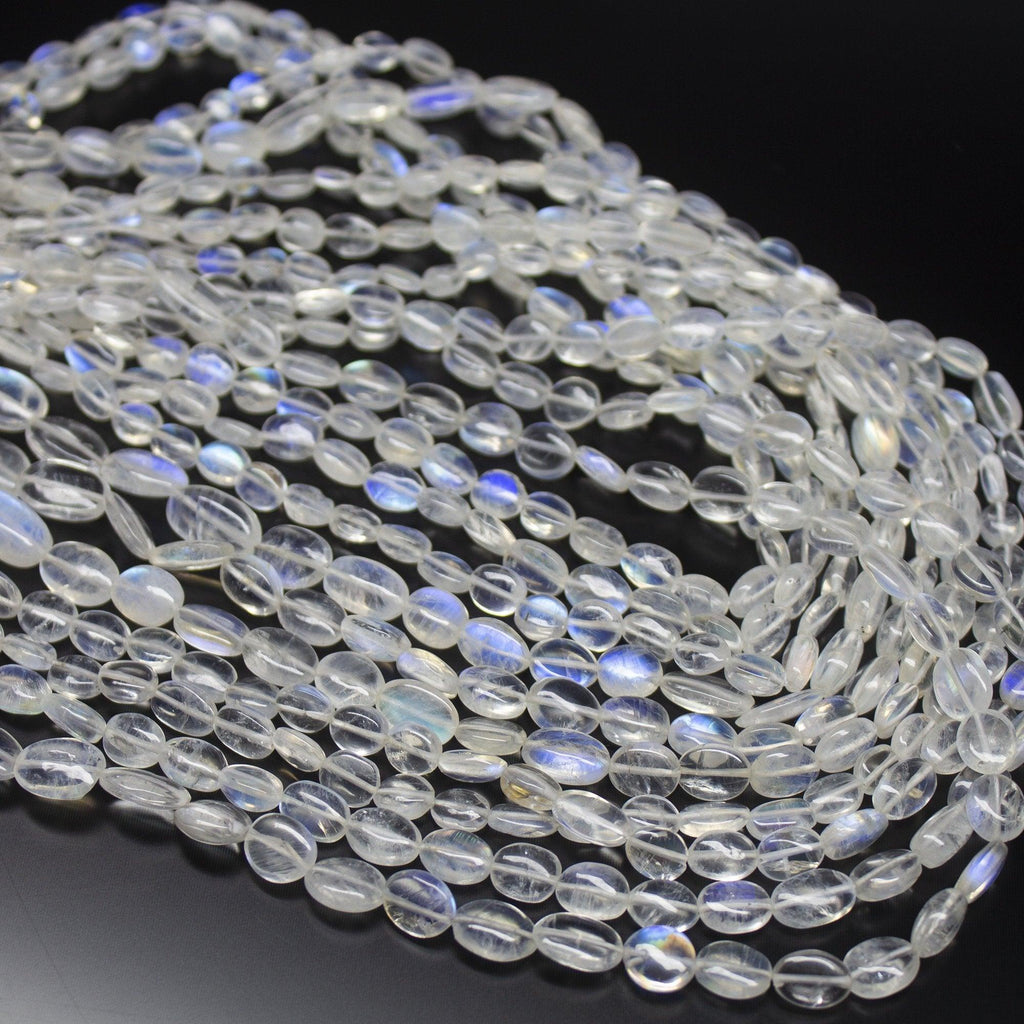 15 inches, 5mm 8mm, Natural Rainbow Moonstone Smooth Oval Shape Beads, Moonstone Beads - Jalvi & Co.