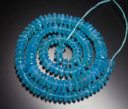 15 inches, 6-10mm, Natural Blue Chalcedony Laser Cut Saucer Rondelle Loose Gemstone Beads - Jalvi & Co.