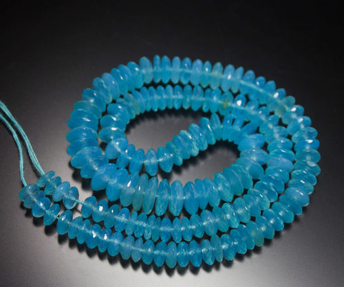 15 inches, 6-10mm, Natural Blue Chalcedony Laser Cut Saucer Rondelle Loose Gemstone Beads - Jalvi & Co.