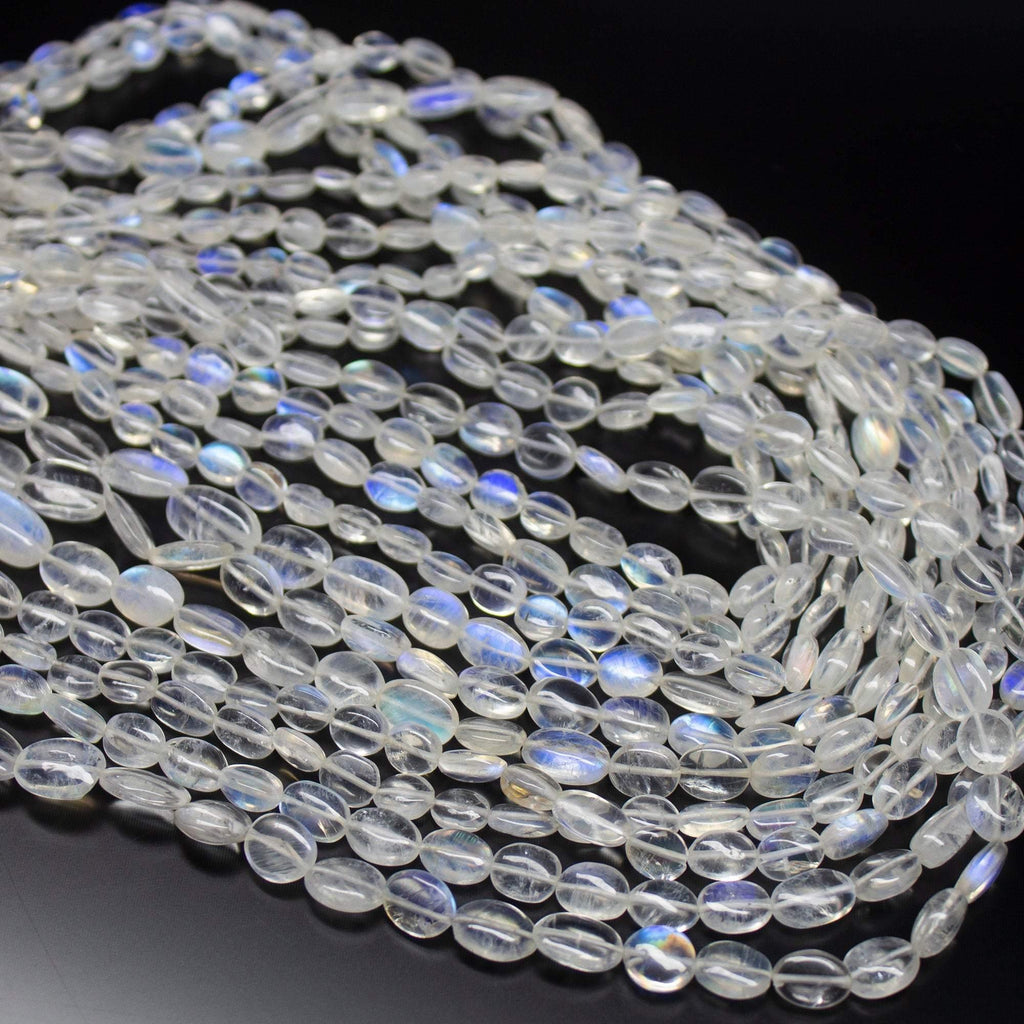 15 inches, 6mm 10mm, Natural Rainbow Moonstone Smooth Oval Shape Beads, Moonstone Beads - Jalvi & Co.