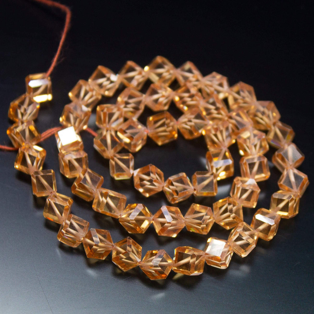 15 inches, 6mm, Champagne Zircon Faceted 3D Cube Box Square Beads Strand, Zircon Beads - Jalvi & Co.